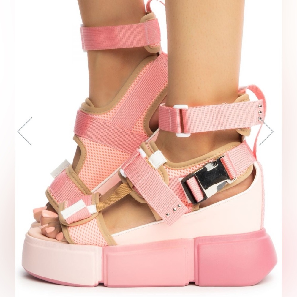 Anthony Wang Stylish Pink and Tan Platform Sandals